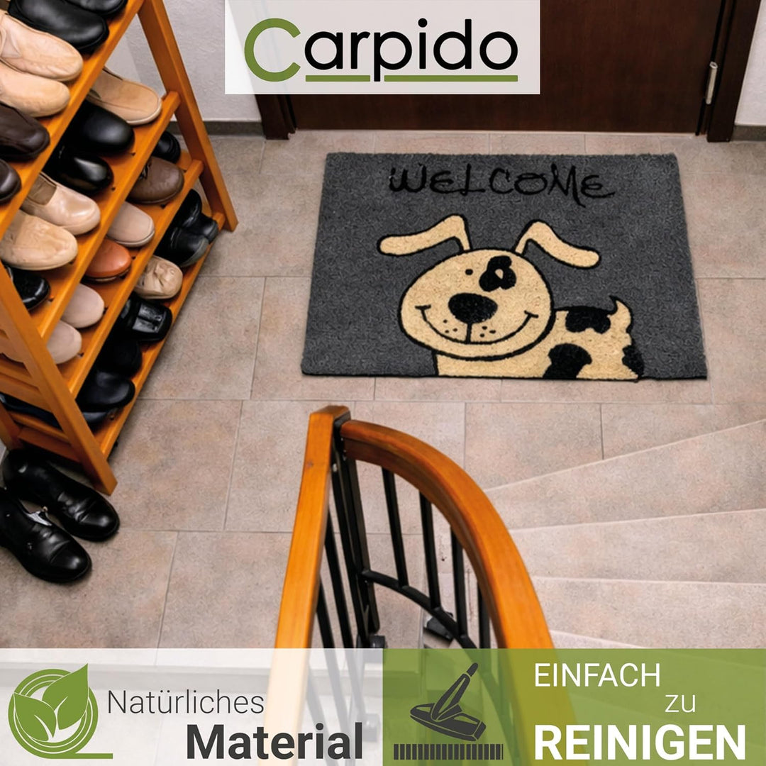 Fussmatte Kokos Hund – Türmatte 40x60 cm – antibakterielle Eingangsmatte – Kokosmatte mit Vinylrücke