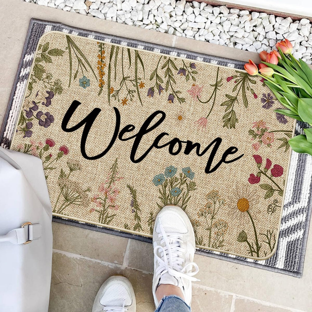 Artoid Mode Welcome Antike Kräuter Wilde Blumen Frühling Fussmatte, Hause Dekoration Küche Teppich B