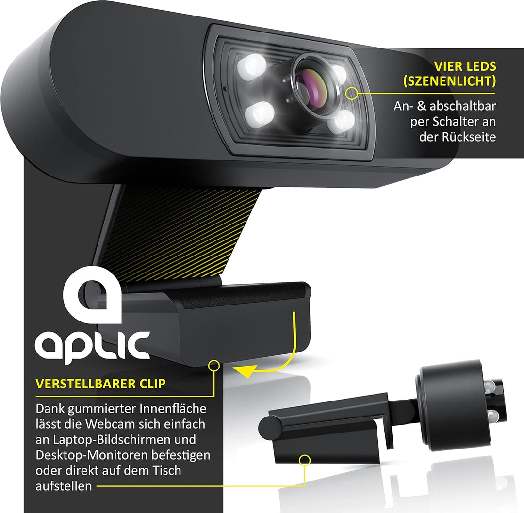 CSL - Full-HD Webcam 1080p mit Auto-Lichtkorrektur, 30 FPS mit Mikrofon, Belichtungskorrektur, USB-A