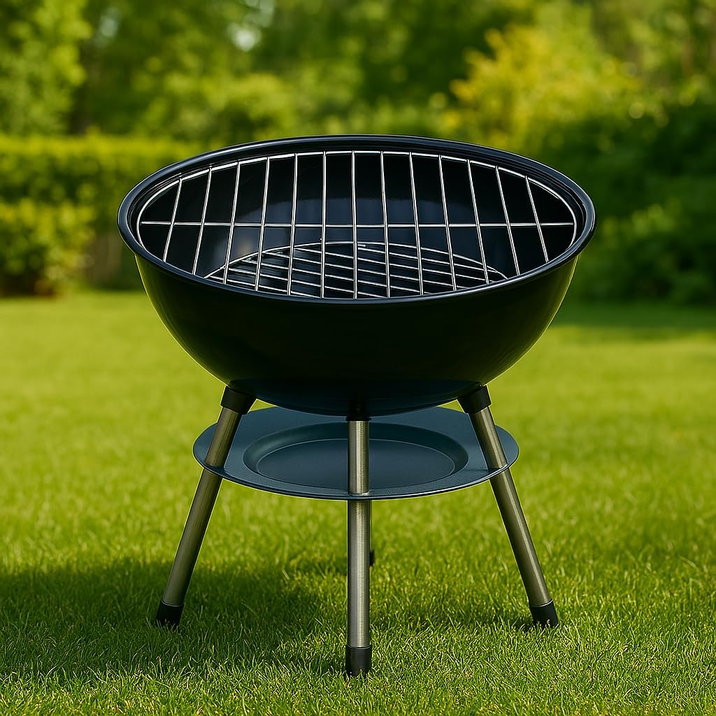 "Kompakter Kugelgrill 35 cm von Benson Garden – Tragbarer Holzkohlegrill mit einstellbarer Luftzufuh