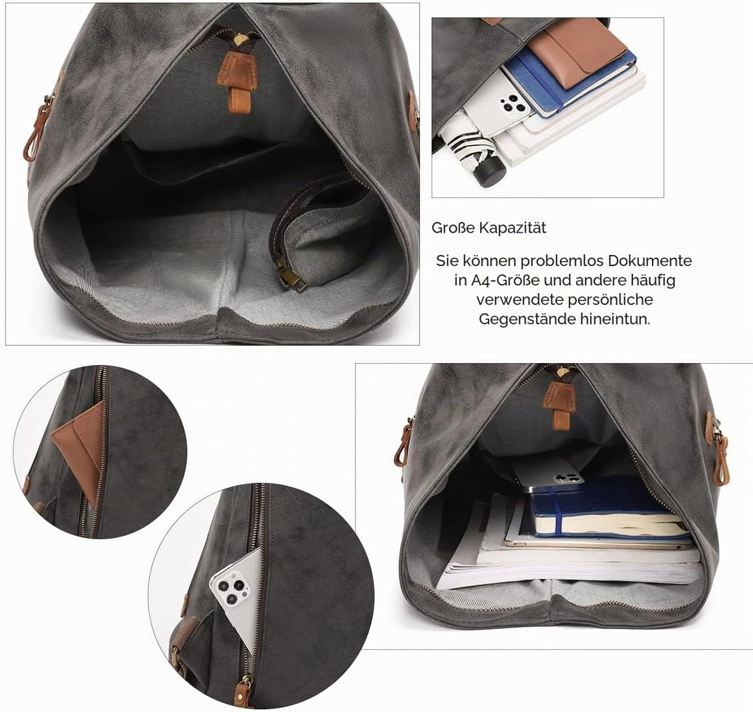 Retro Segeltuch Rucksack PU Vintage Rucksäcke PU Leder Daypack Reisetasche Schulterrucksack für Herr