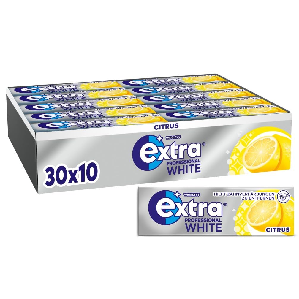 Extra Professional White Citrus, Zuckerfreier Kaugummi, Multipack mit 30x10 Dragees, Für frischen At
