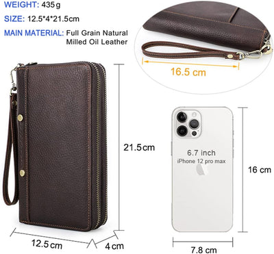 CONTACTS Herren Clutch Handtasche RFID-Schutz,Vollnarbenleder Reissverschluss-Passport Wallet,Busine