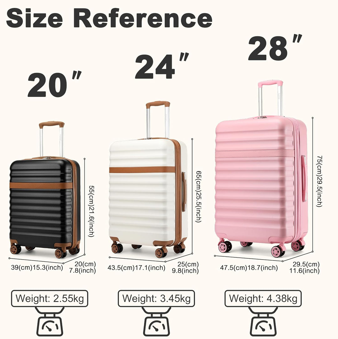 KONO Grosses Koffer Set 3tlg, Erweiterbares Gepäckset mit Reisetasche | Leichte ABS+PC Hartschale, T