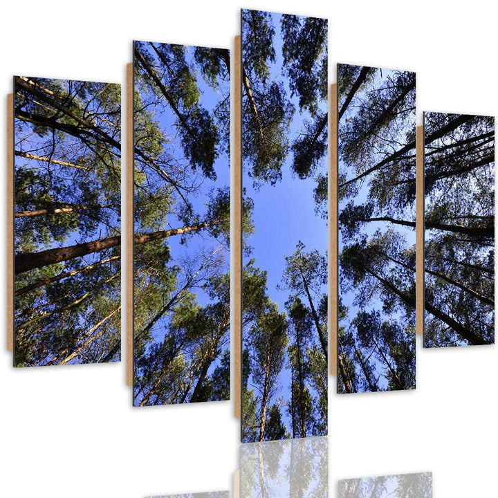 Bilder 5 Teilig Abstrakt Deco Panel Kunst Landschaft Wald Bäume blau 100x70 cm Deco panel 100x70 cm