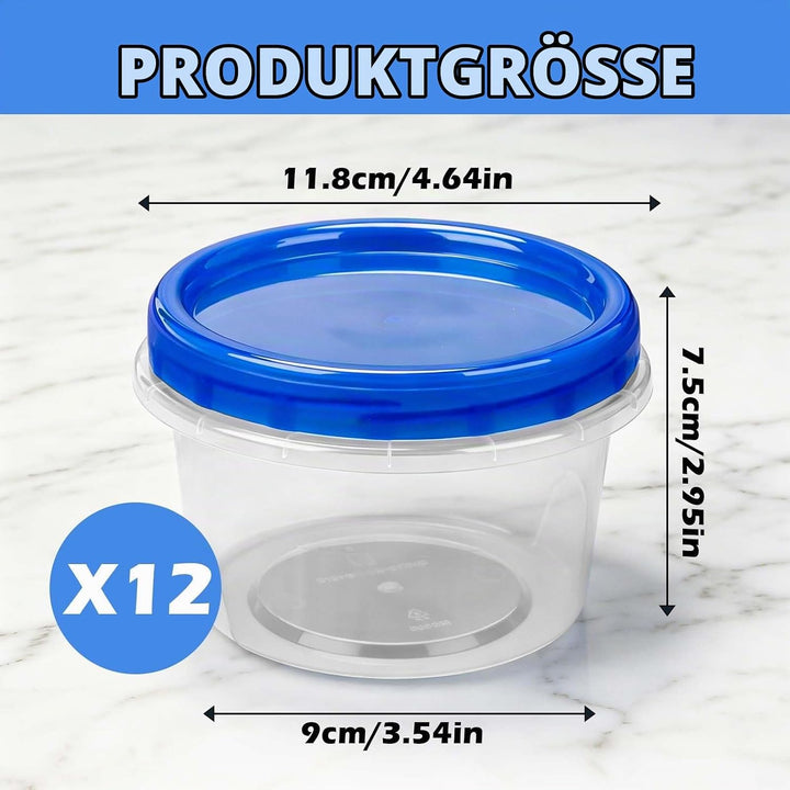 12 Stück Kleine Dosen mit Deckel Plastik,500ml Runde Kunststoff Portion Box Sets,Auslaufsichere Vorr