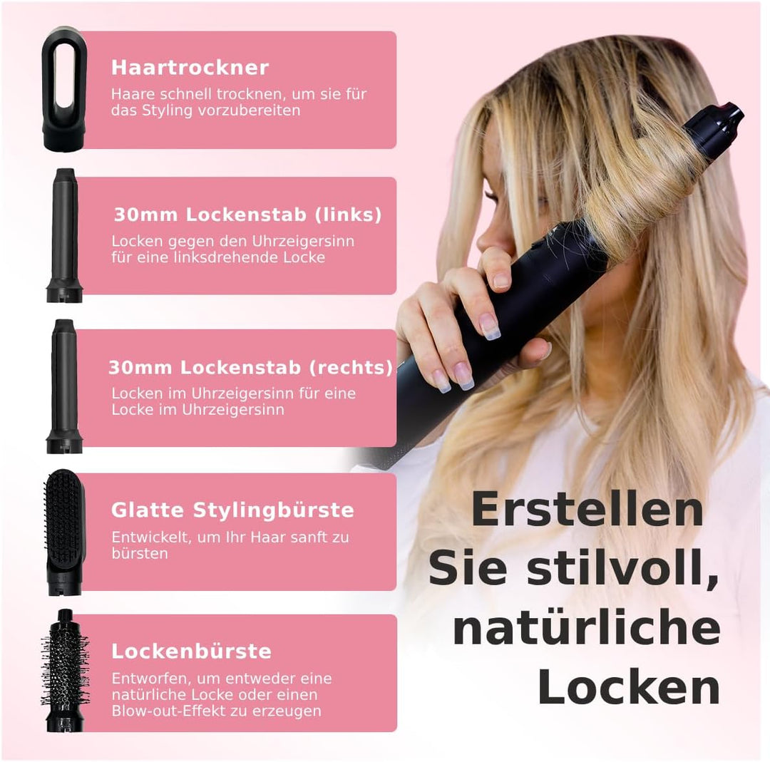 Largolash 5 in 1 Warmluftbürste Set, Schnelltrocknend Föhnbürste, Warmluft Lockenbürste, 3 Temperatu