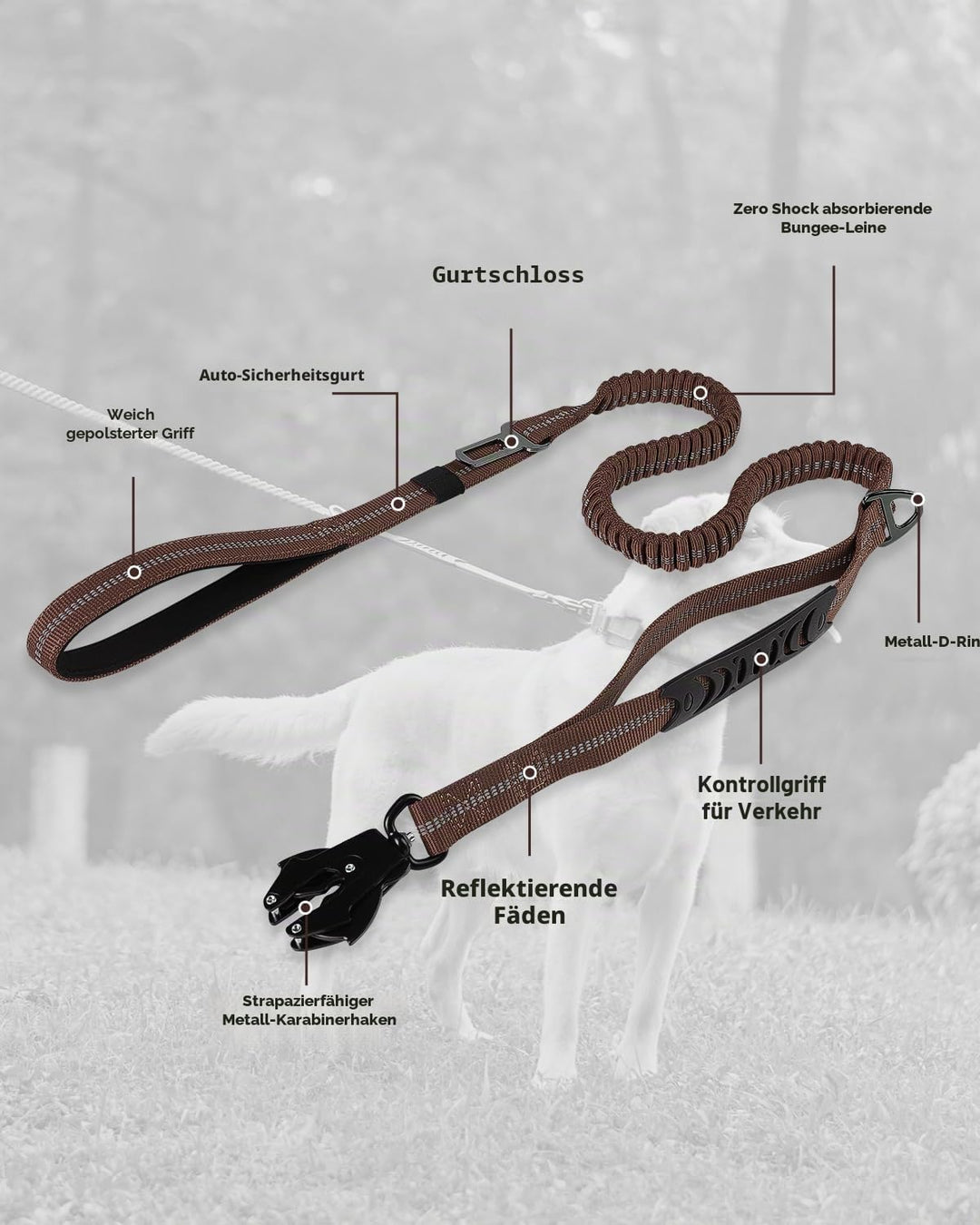 Joytale Taktische Hundeleine, 1.2m-1.8m Bungee Hundeleine mit 2 Gepolsterten Griffen, Autosicherheit