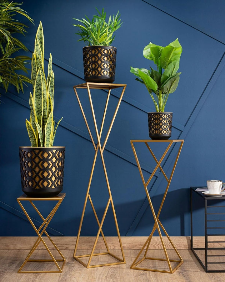 HowHomely Blumenständer Metall 70 x 24 cm - Solider und Minimalistischer Blumenhocker - Gold Pflanze