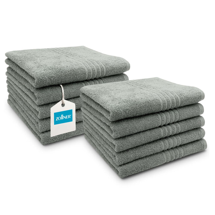ZOLLNER 10er Set Handtücher, 50x100 cm, 100% Baumwolle, 380g/qm, grau 10er Set 50 x 100 cm Grau, 10e