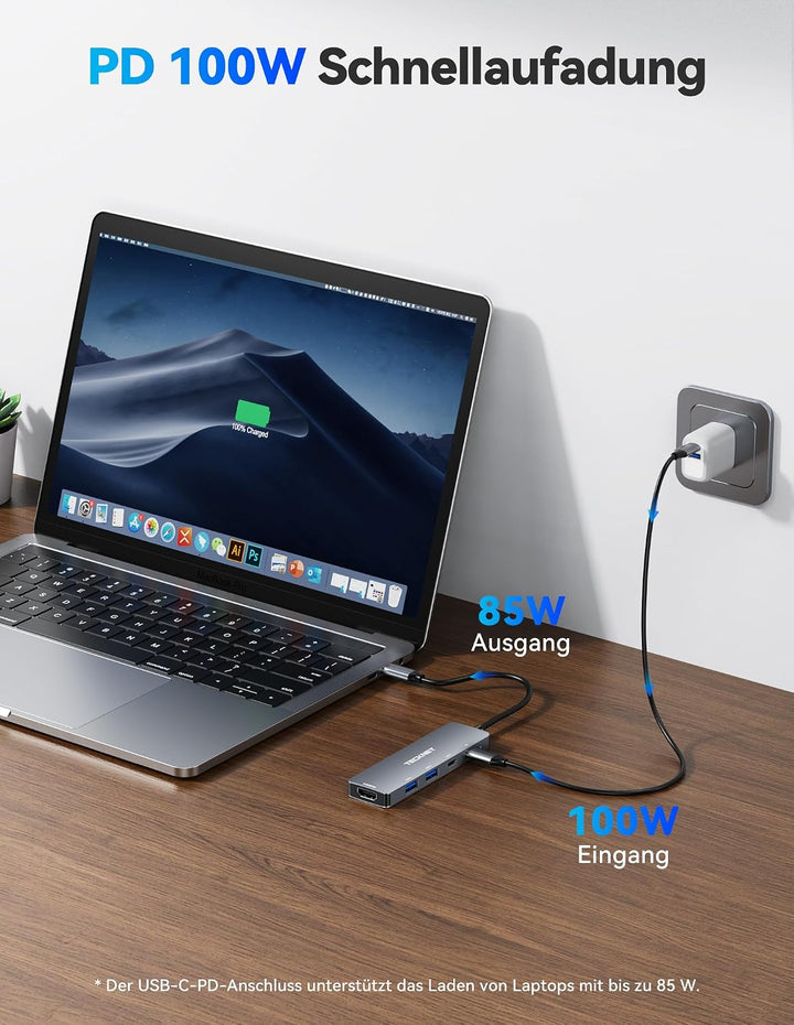 TECKNET 5-IN-1 USB-C Hub Verteiler 5Gbps, 4K@60Hz HDMI | USB C Splitter Stromversorgung PD 100W, Ada