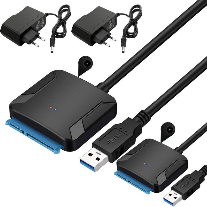 2 pcs USB 3.0 zu SATA-Adapter, Ultra High Speed 2,5 "/3,5" HDD/SSD Festplatte Konverter/Adapter Kabe