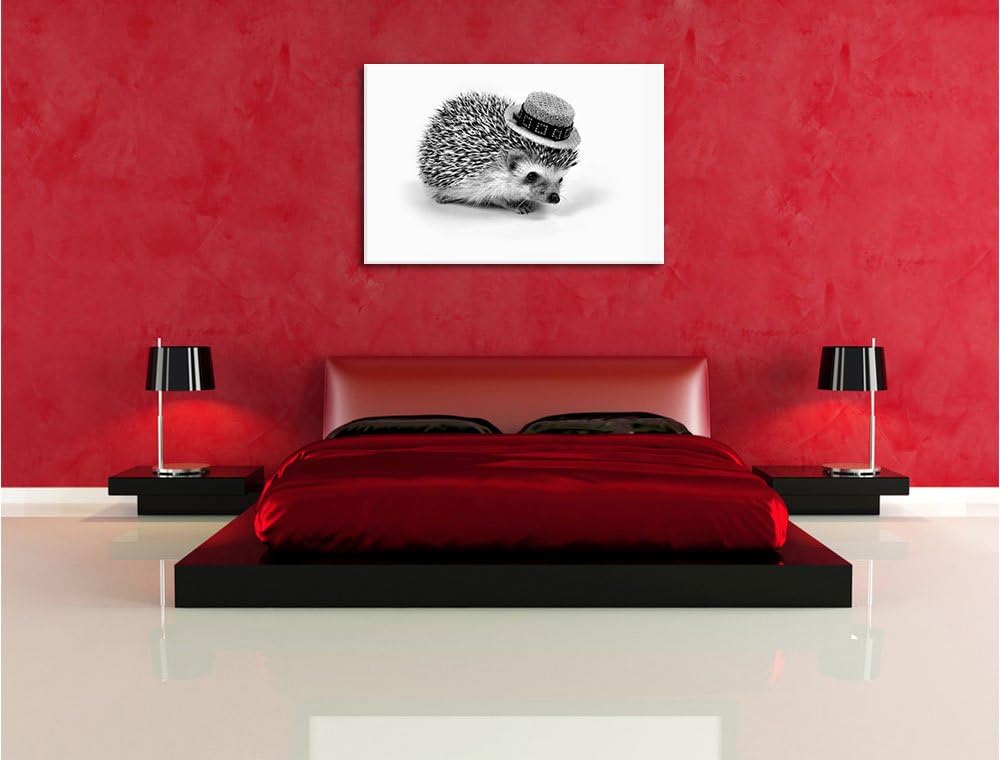 Pixxprint Monocrome, Lustiger Igel mit Hut, Format: 100x70 auf Leinwand, riesige Bilder fertig gerah