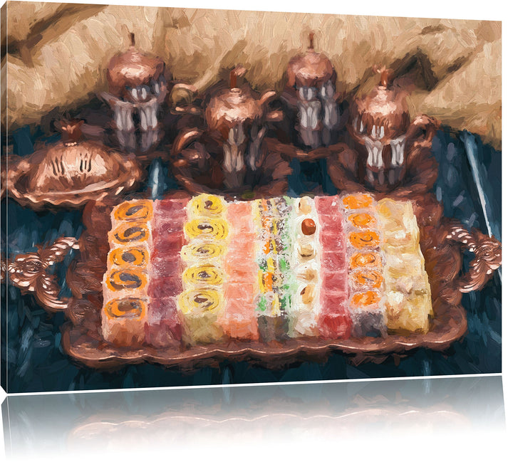 Pixxprint türkische Desserts / 100x70cm Leinwandbild bespannt auf Holzrahmen/Wandbild Kunstdruck Dek