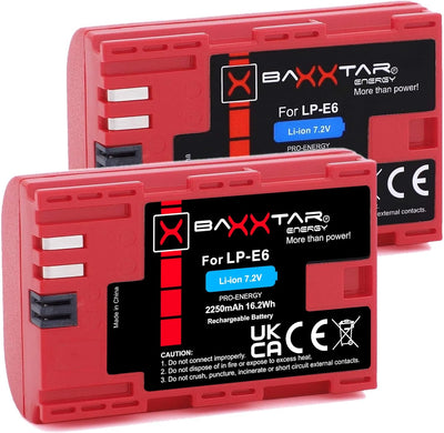 Baxxtar Pro LP-E6 Akku Pack / 2040mAh / mit 18602 LCD DUAL Ladegerät (Eingang USB-C und MicroUSB) 2x