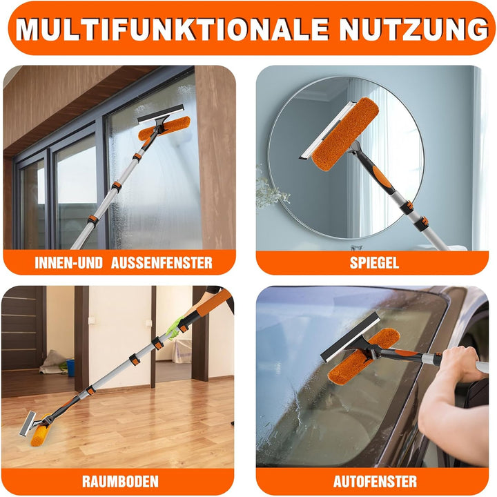 SISUPASSIE 2-in-1 Fensterputzer, 9m Fensterabzieher, professionelles Fensterwischer mit Teleskopstie