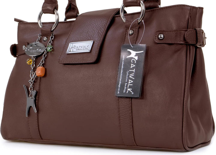 Catwalk Collection Handbags - Damen Leder Schultertasche - Handtasche Mittelgross für Notizbuch A5 -