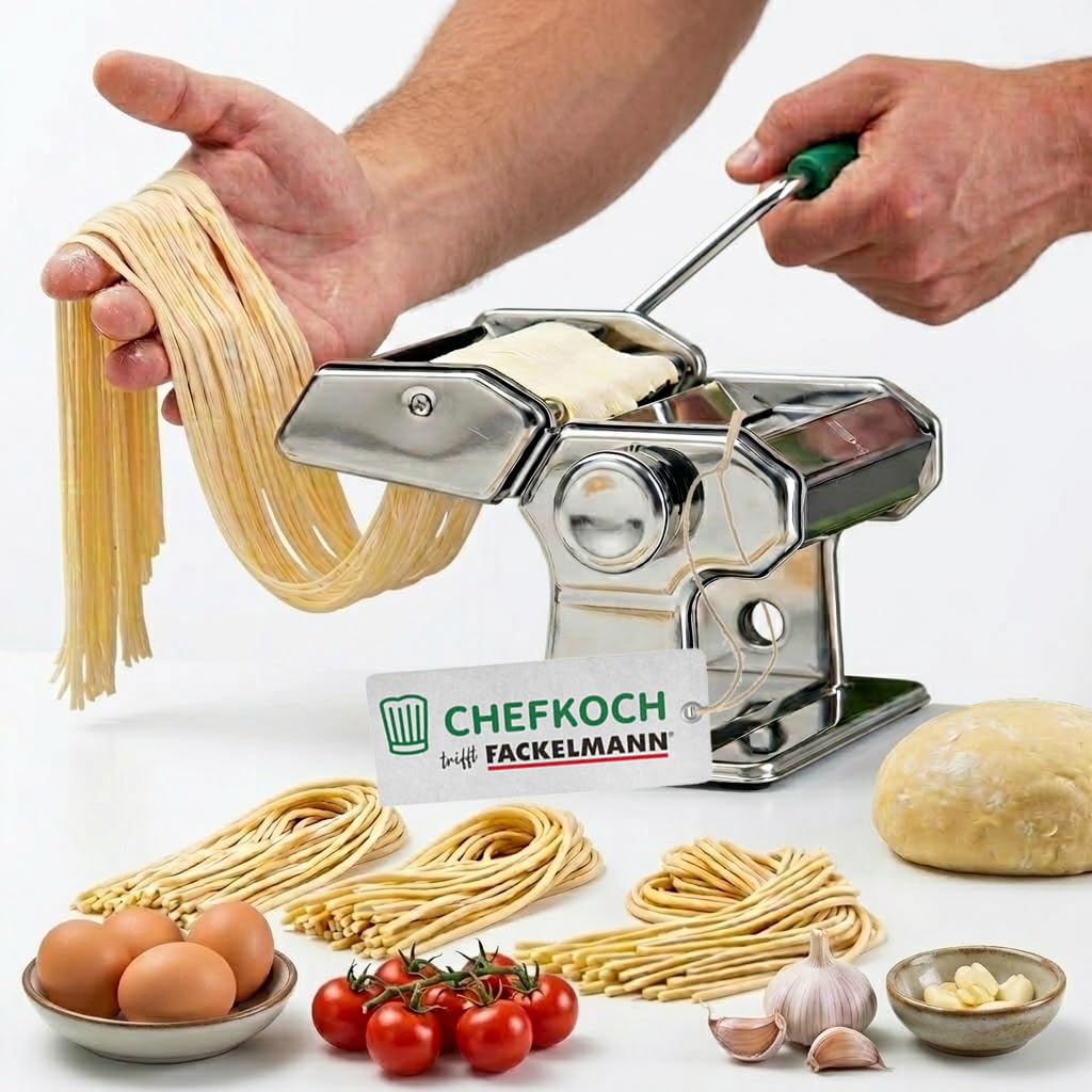 Chefkoch Nudelmaschine für leckere Pasta – Aufsätze für Lasagneblätter, Tagliatelle & Spaghetti – In