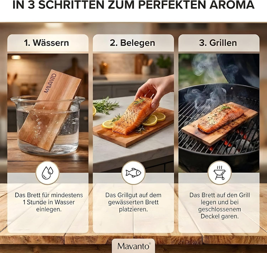 MAVANTO XXL Grillbretter Räucherbretter - Kanadisches Zedernholzbrett zum Grillen - EXTRA DICK (30x1