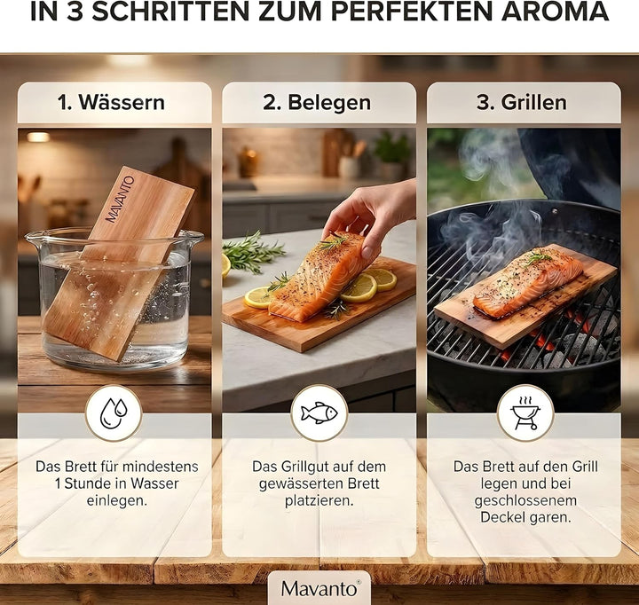 MAVANTO XXL Grillbretter Räucherbretter - Kanadisches Zedernholzbrett zum Grillen - EXTRA DICK (30x1