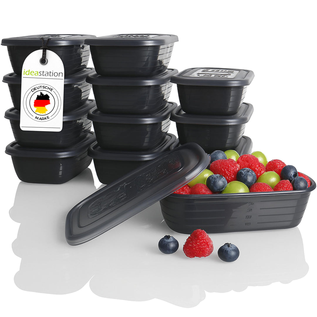 Gefrierdosen Set 12 x 600 ml - anthrazit - BPA-freie Frischhaltedosen mit Deckel - bruchsichere Dose