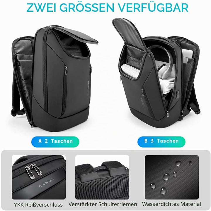 BANGE Business-Smart-Rucksack, wasserdicht, 39,6 cm (15,6 Zoll), Laptop-Rucksack mit USB-Ladeanschlu