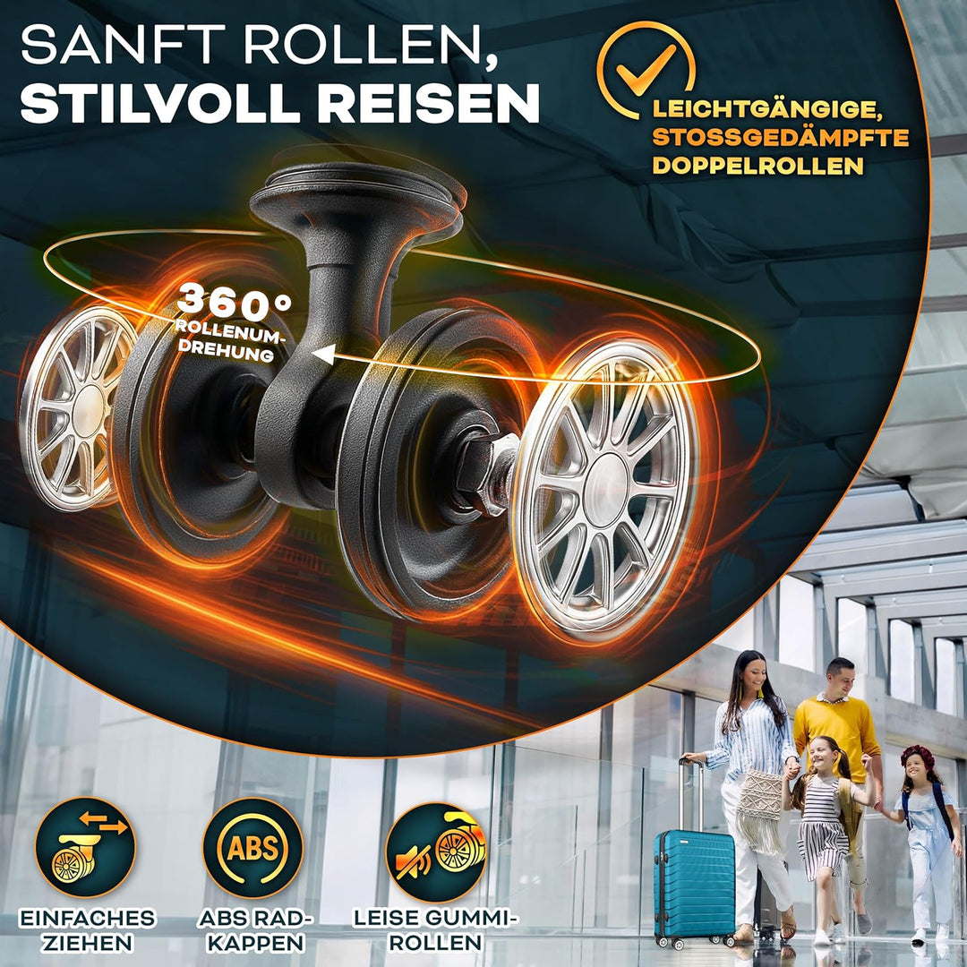 tillvex® Reisekoffer Set 4-teilig + Gepäckwaage, 8X Koffergurte & 4X Kofferanhänger | Kofferset 4 Ro