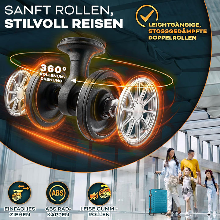 tillvex® Reisekoffer Set 4-teilig + Gepäckwaage, 8X Koffergurte & 4X Kofferanhänger | Kofferset 4 Ro