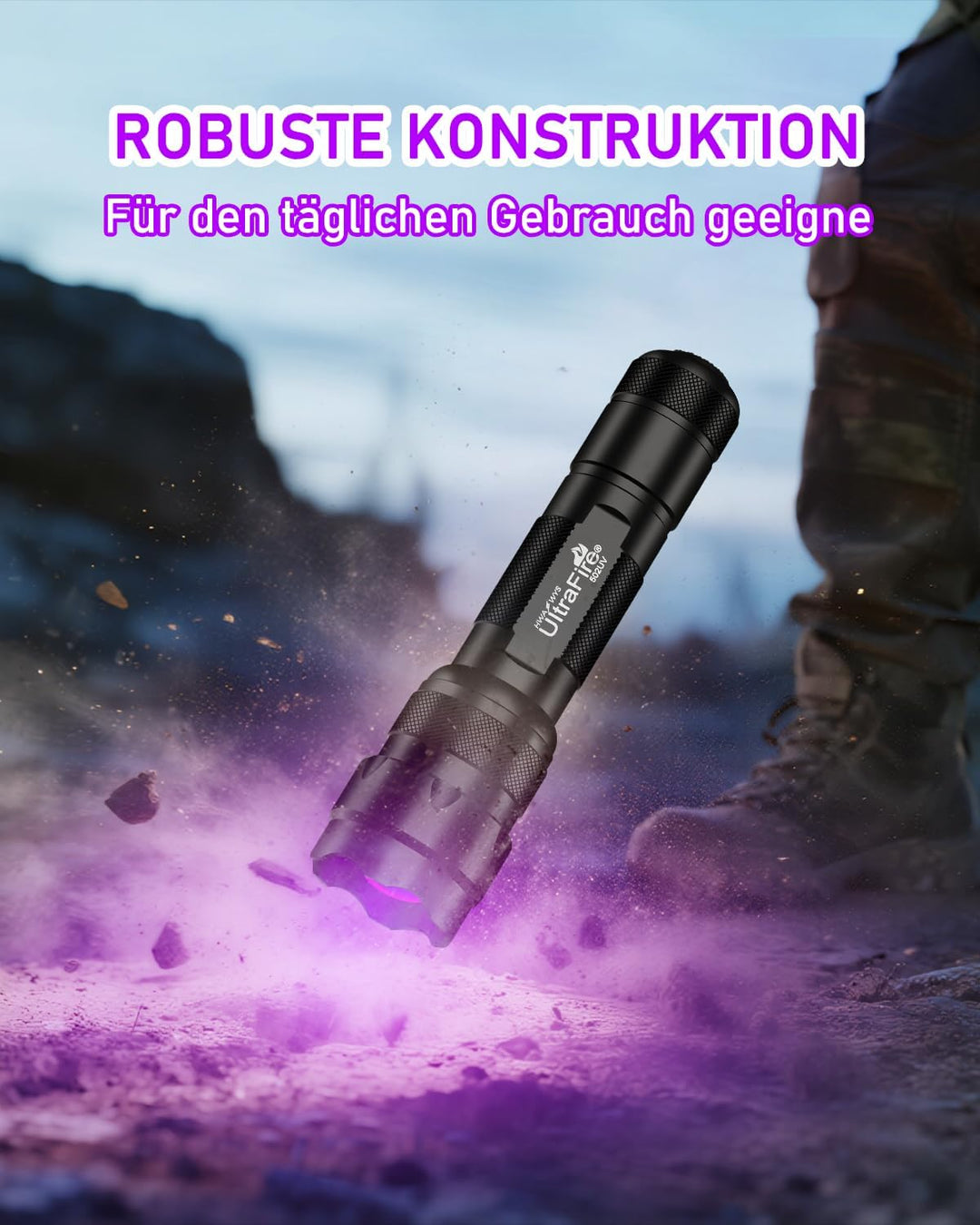 UltraFire 395-405nm UV Taschenlampe Einstellbarer Fokus Schwarzlicht, Zoomable Ultraviolett LED Tasc
