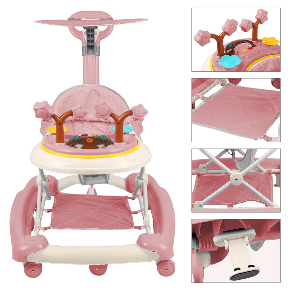 Homewell 3in1 Lauflernhilfe mit Markise, Schiebegriff und Musik, Baby Gehwagen Klappbar, Gehfrei, 5