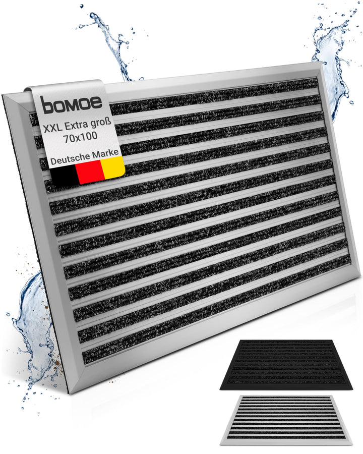 bomoe XXL Fussmatte Aussen rutschfest Rostfrei Fussabtreter Gitter 100 x 70 cm (Rechteckig) Silber,