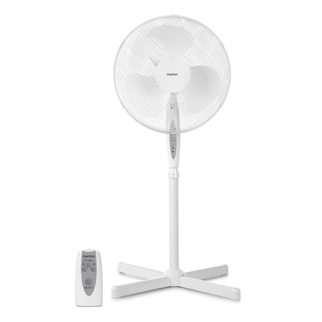 MEDION Standventilator mit Fernbedienung, drei Geschwindigkeitsstufen, 45 Watt Leistung, 36 cm, Schw