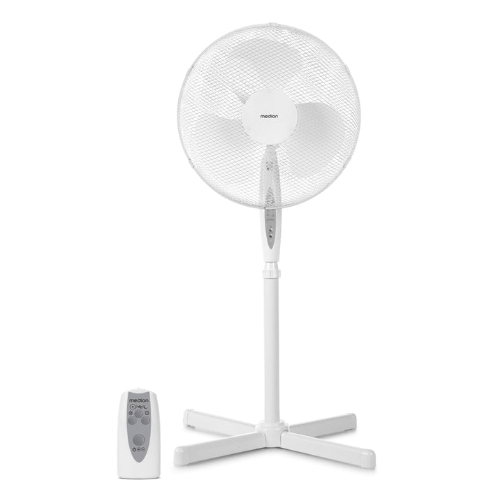 MEDION Standventilator mit Fernbedienung, drei Geschwindigkeitsstufen, 45 Watt Leistung, 36 cm, Schw