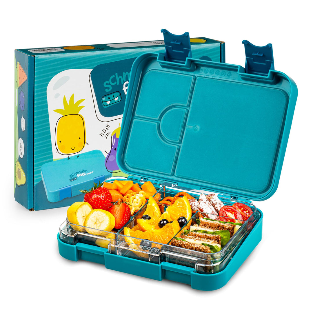 schmatzfatz Junior Brotdose Kinder mit Fächern, BPA Frei Lunchbox Kinder, Bento Box Kinder, Brotbox
