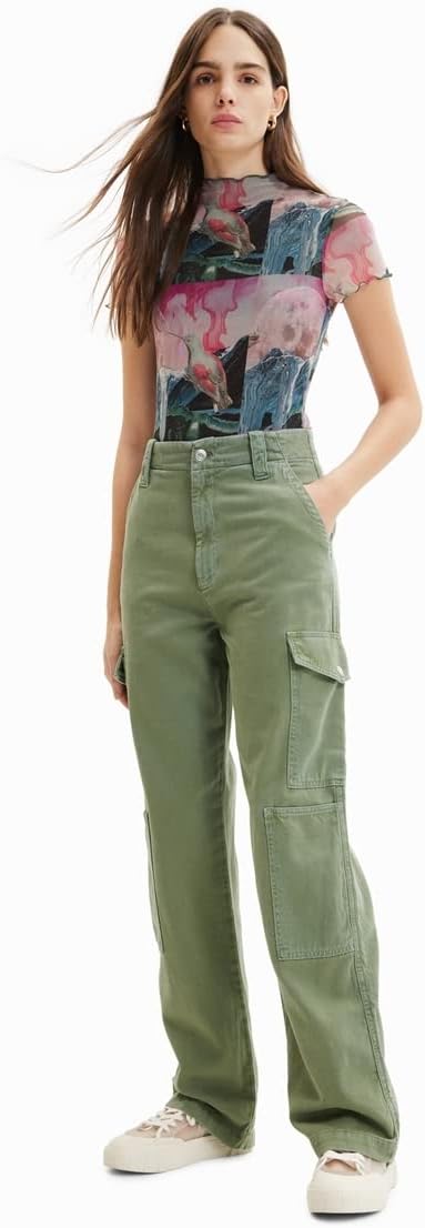 Desigual Damen Casual Pants 42 Grün, 42 Grün