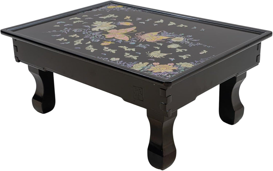 February Mountain Handgefertigter koreanischer Perlmutt-Klapptisch, rechteckig, schwarz lackiert, mi