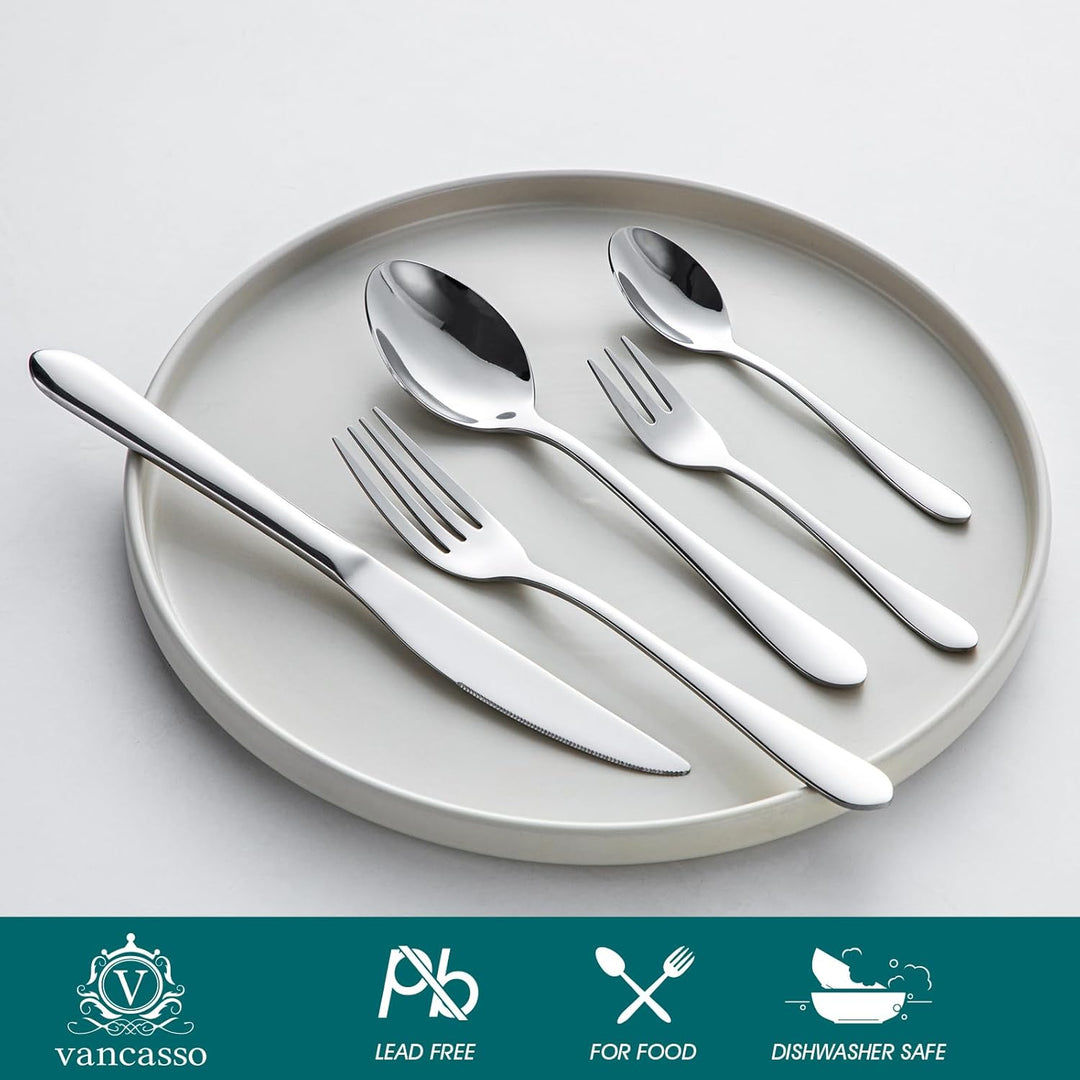 vancasso Besteck Set 6 Personen,30-Teilig Silberbesteck mit 6x Messer/6x Gabel/6x Löffel/6x Dessertl