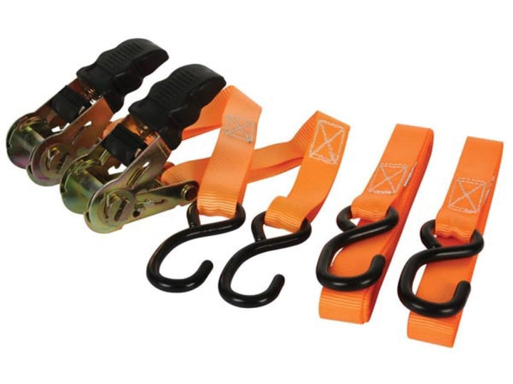 Toolland Spanngurt mit Ratsche, 2er Pack, zweiteilig, 4 S-Haken, Gummigriff, UV-beständig, wasserabw