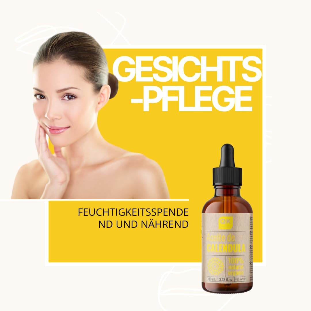 Ringelblumenöl 100% reines organisches veganes - Calendula Oil - 100ml - Glasflasche - für empfindli