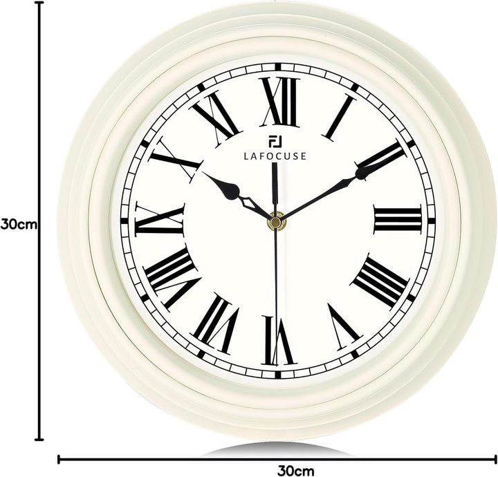 Lafocuse 30 cm Lautlos Wanduhr Römische Ziffern, Klassische Wanduhr Beige, Retro Wanduhr Ohne Tickge