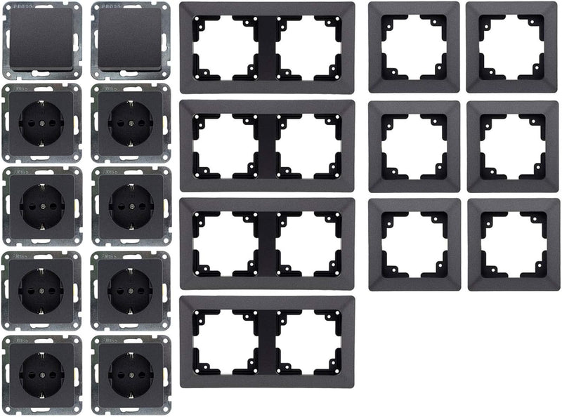 MILOS Steckdosen Schalter Komplettset 20 Teile I 230V Steckdose Schalter Wand Abdeckung I Unterputz