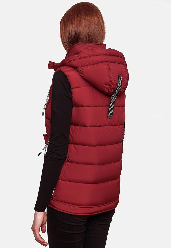 MARIKOO Damen leichte Übergangsweste Steppweste mit Kapuze Taisaa XS-3XL XS Blood Red, XS Blood Red