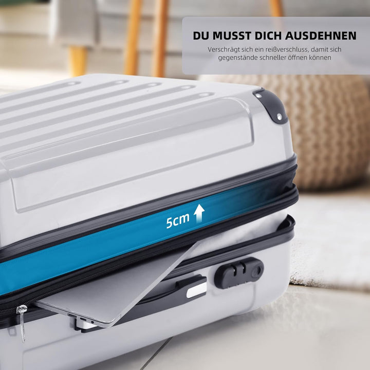 BEIBYE- 3er Kofferset Hartschalen-Koffer Reisekoffer Trolley Rollkoffer Set Reisekofferset (Silber),