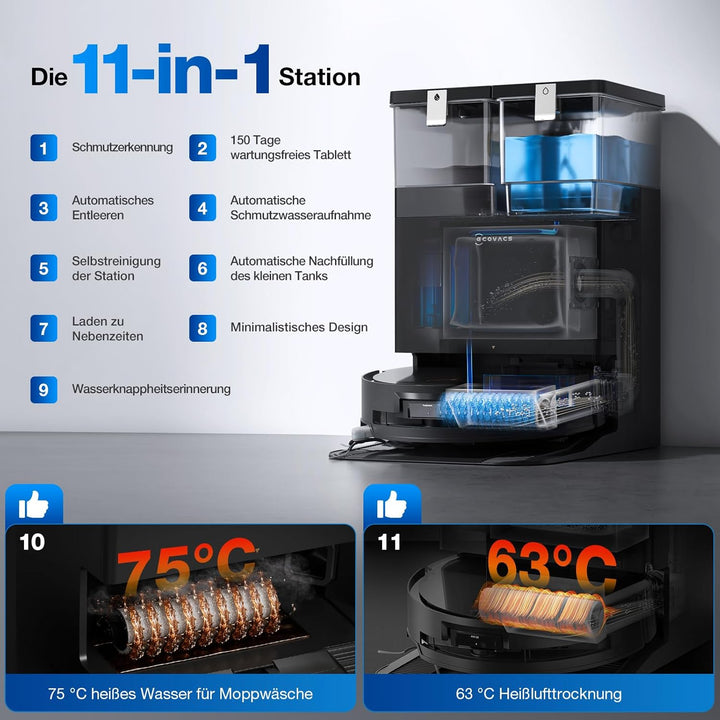 ECOVACS DEEBOT X8 OMNI Saugroboter mit Wischfunktion, 18.000 Pa, OZMO ROLLER Wischwalze mit kontinui