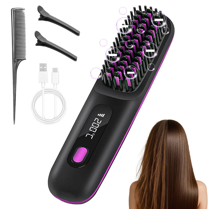 Go Brush Pro, 4 in 1 Glättbürste Kabellos, Tragbare Haarbürste Elektrisch, Verbrühungsschutz Glättei