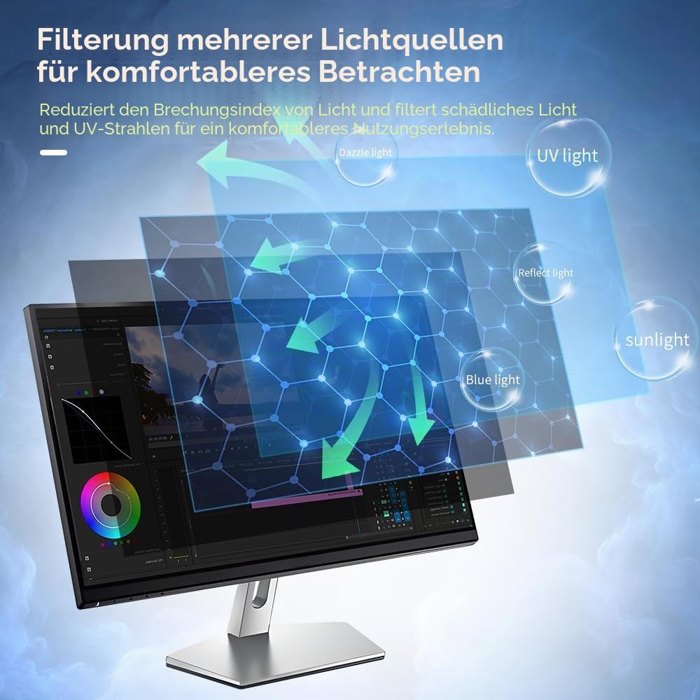 MOBDIK Abnehmbarer Computer Blickschutzfolie 22 Zoll für 16:9 Monitor, Anti Glare Blaulicht Filter,