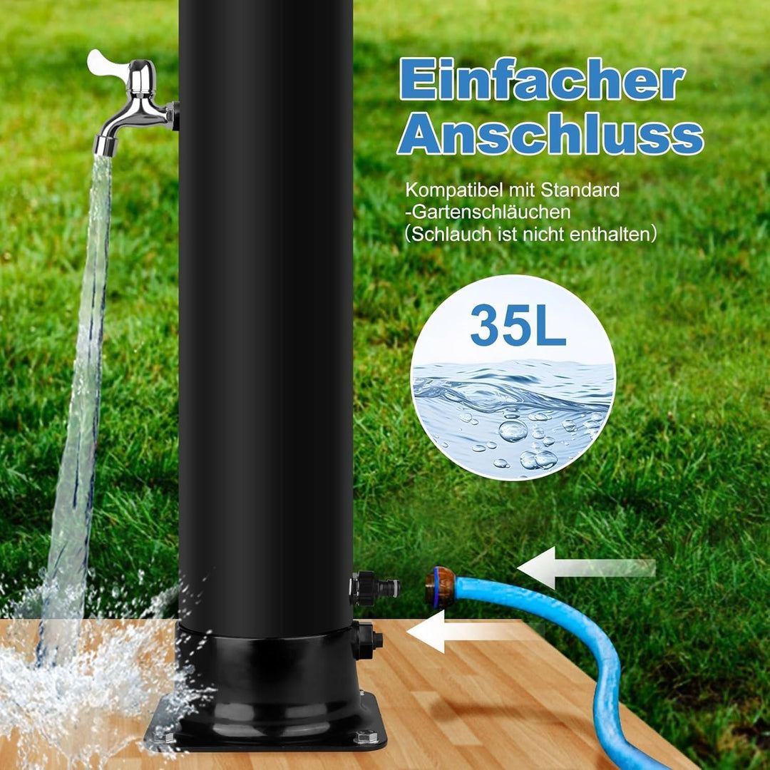 Solar Gartendusche 35Liter -Solardusche mit 360° Drehbarem Duschkopf und Fusshahn, Einstellbare Temp