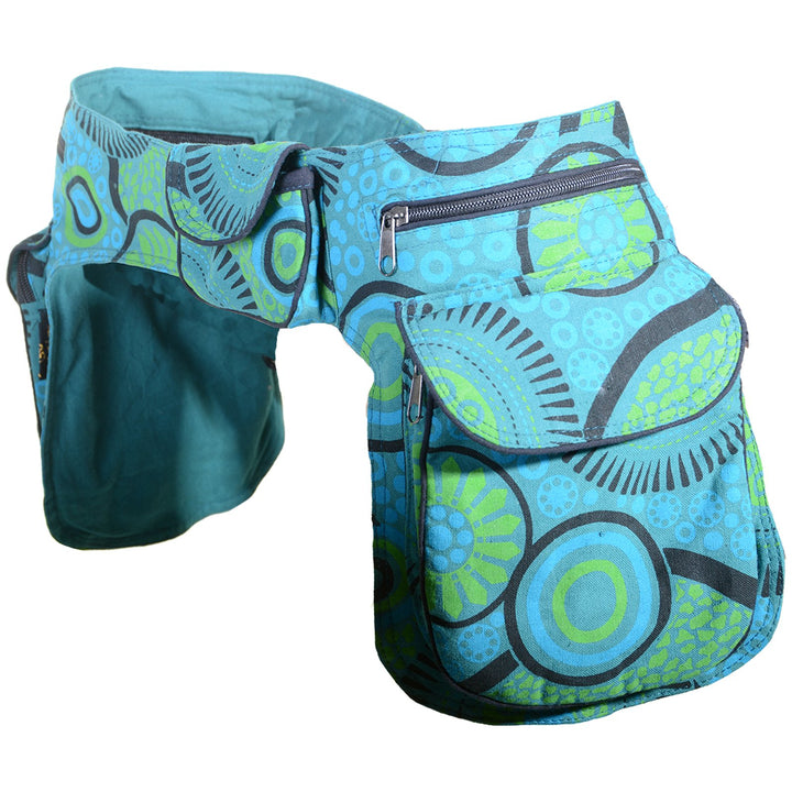 KUNST UND MAGIE Doppel Bauchtasche Sidebag Gürteltasche Festivaltasche Hippie Goa, Farbe:Petrol/Grün