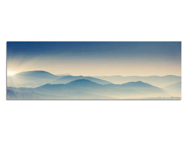Paul Sinus Art Panoramabild auf Leinwand und Keilrahmen 150x50cm Ukraine Berge Wald Nebel Sonnenaufg