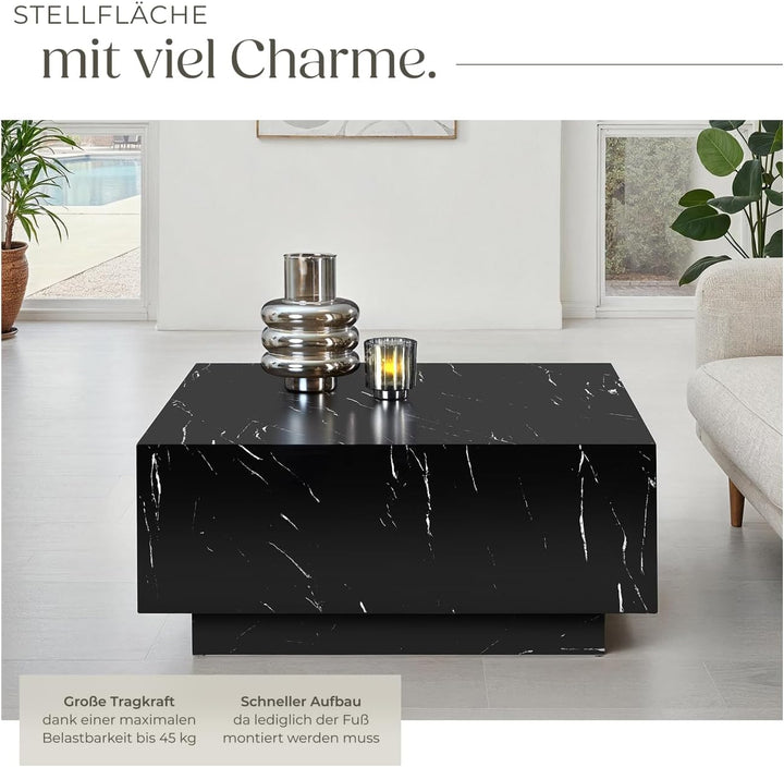 tectake® Couch Tisch, Room Decor in Marmor Optik, Tisch Wohnzimmer, moderner Couchtisch, Beistelltis